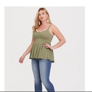 Torrid Army Green/ Ivory Scallop Edge tank